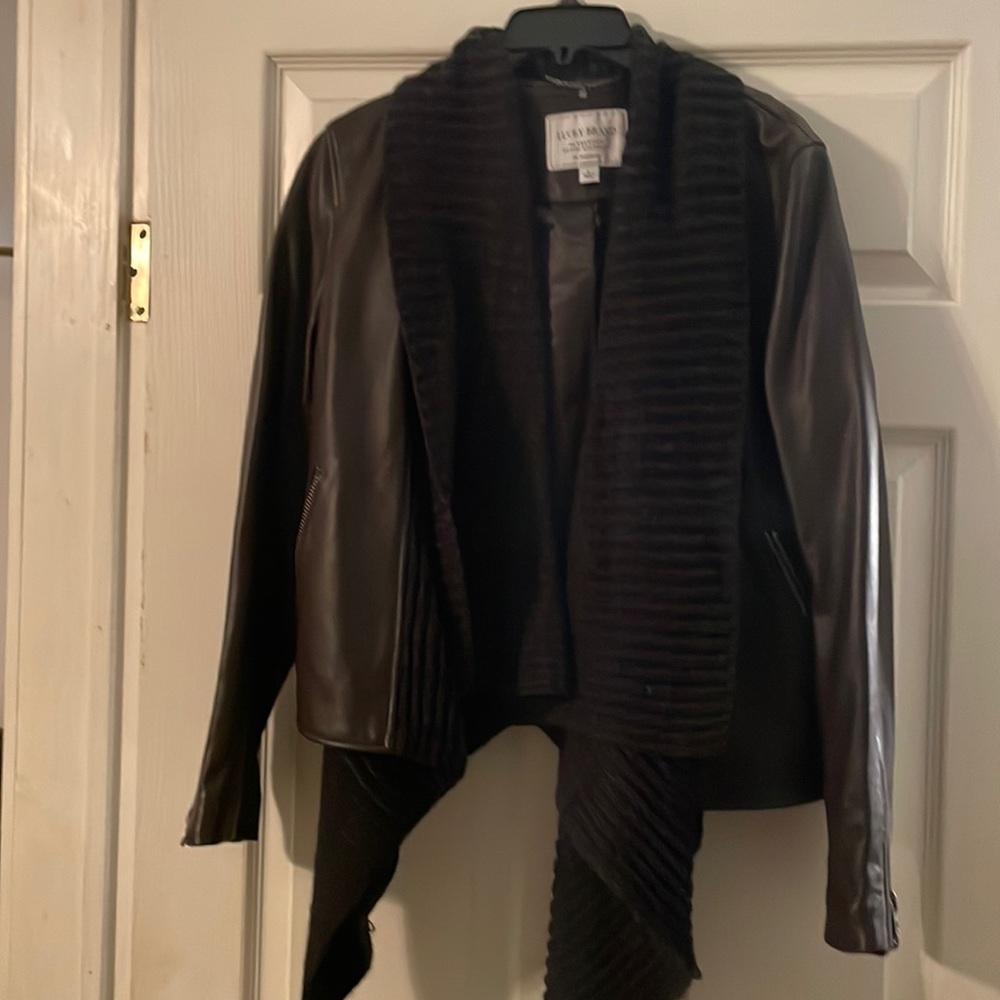 Lucky Brand Brown Leather with scarf jacket